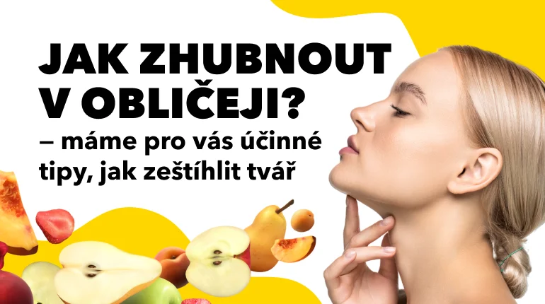 Žena dotýká tváře s ovocem pro zhubnutí obličeje