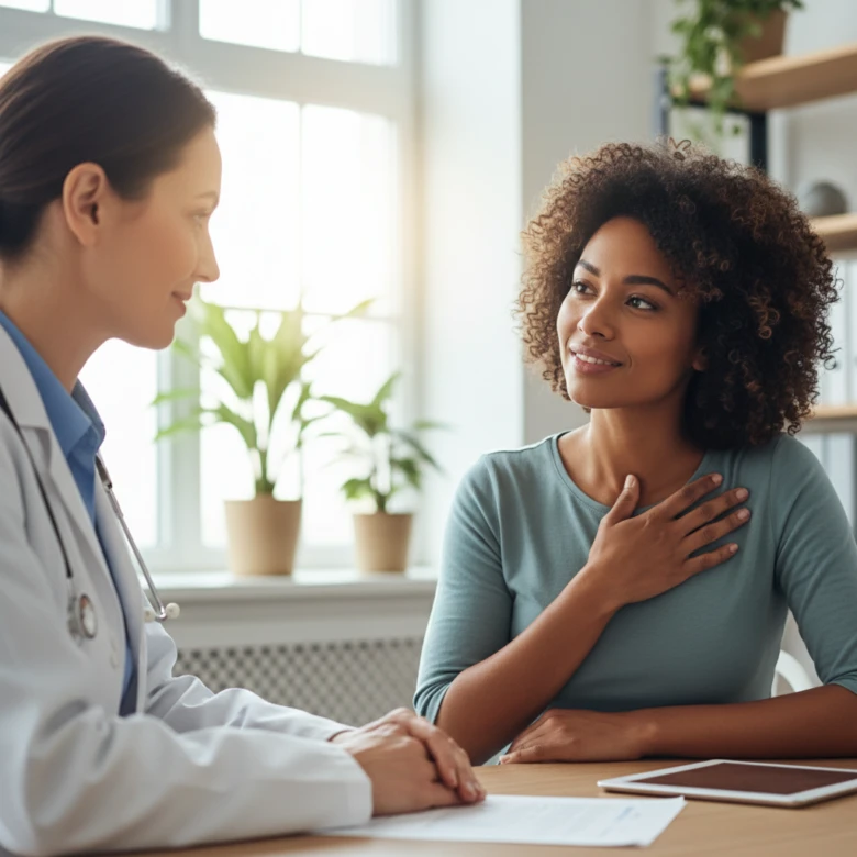 Lékařská konzultace s pacientkou o zdravotních problémech.