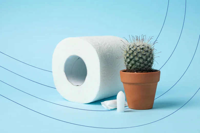 Toaletní papír s kaktusem jako ilustrace pro hemeroidy