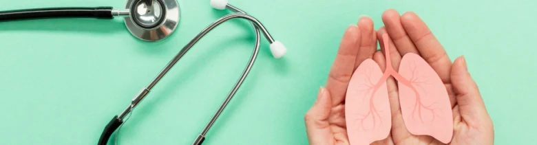 Stethoscope and lungs model in hands