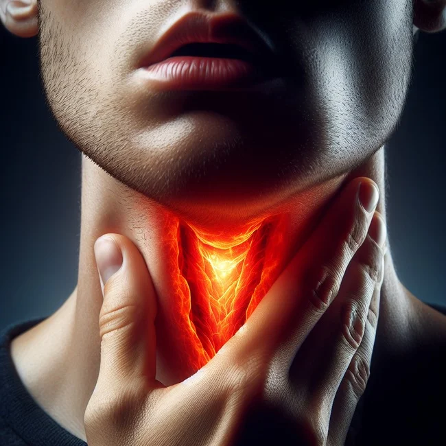 Man holding throat in pain