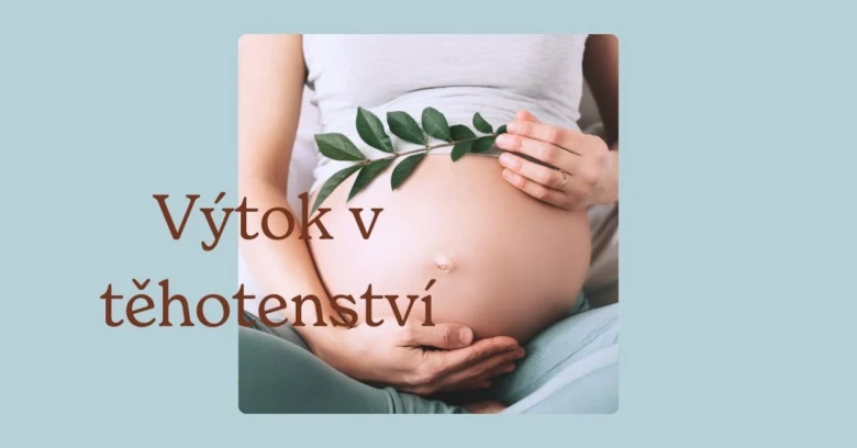 Těhotná žena drží zelenou větvičku na svém břiše.