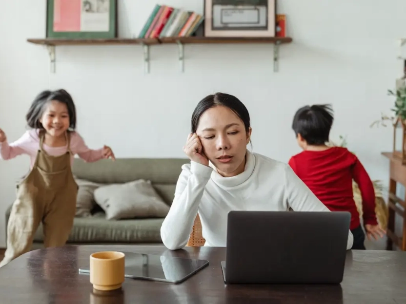 Stressed mother with kids